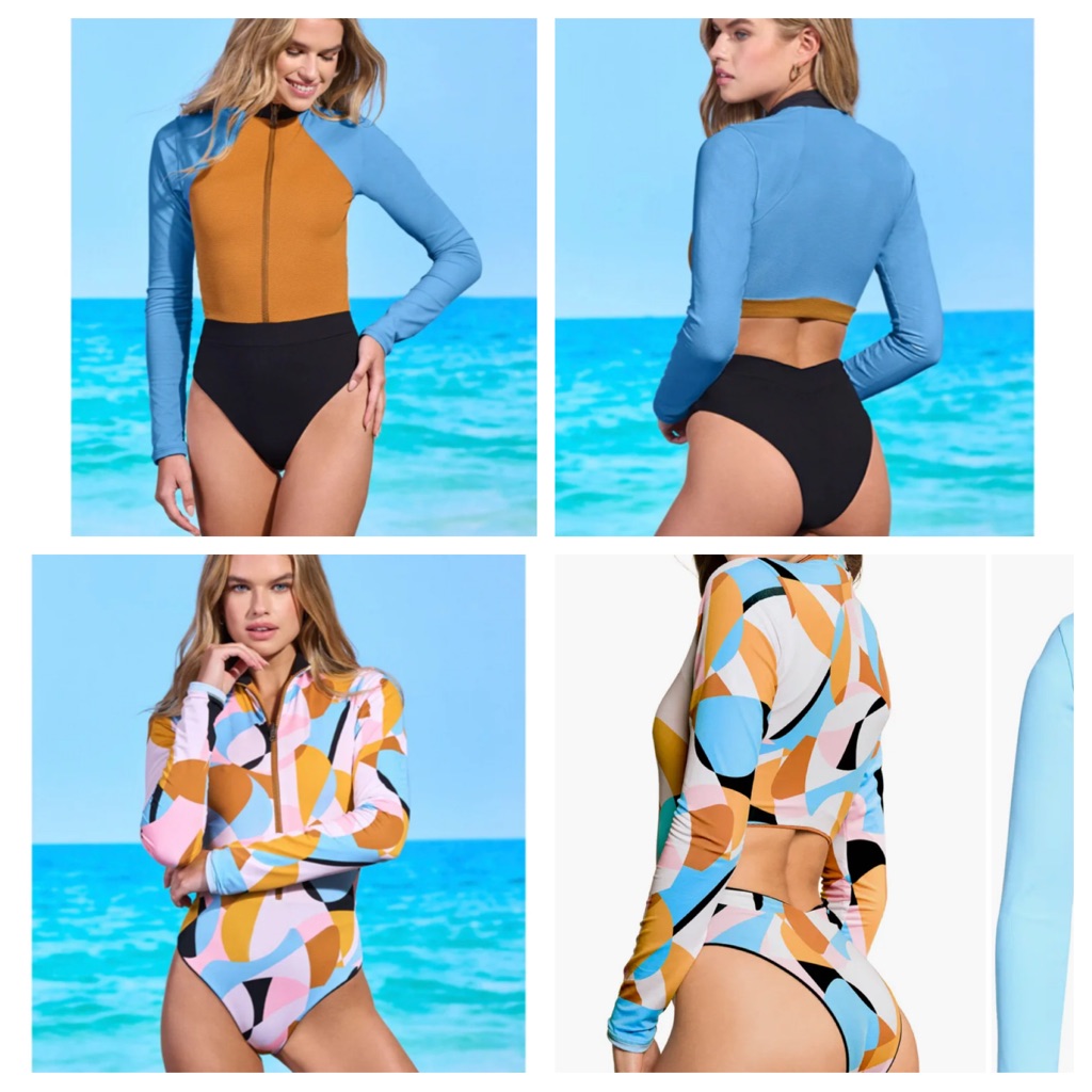 Nwt! Maaji Stone Blue Jacqueline Reversible Long Sleeve One-Piece Swimsuit